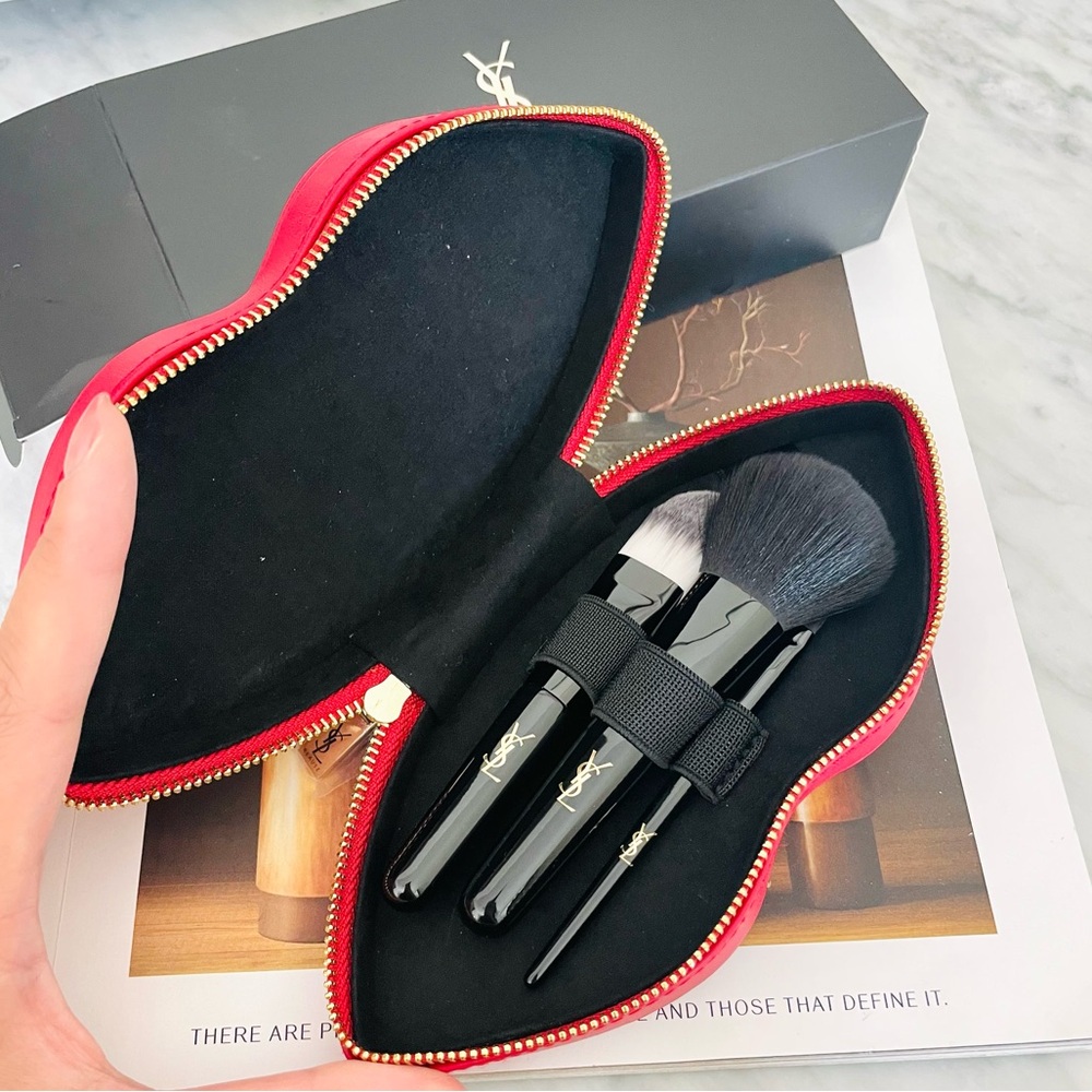 YSL Make up Brush Set with Lip shape Brush Bag